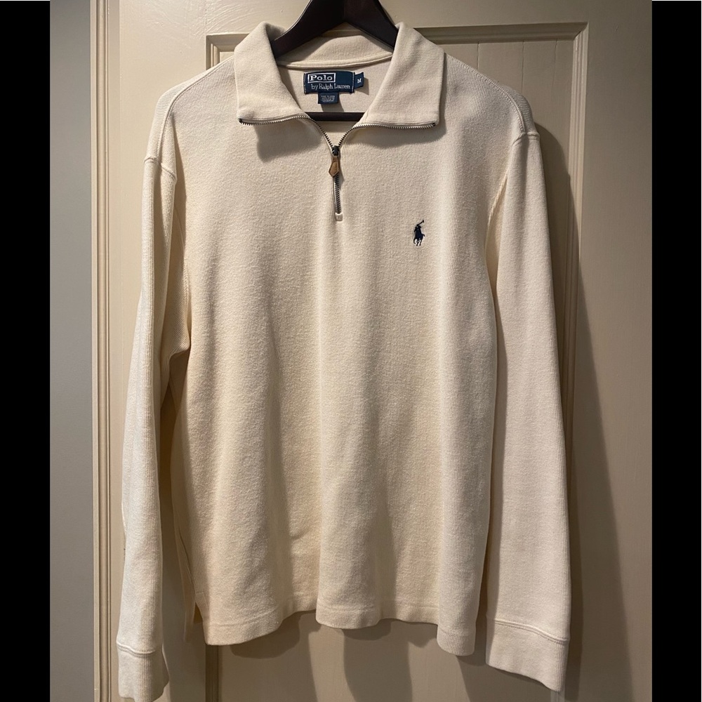 Cream knit polo quarter zip